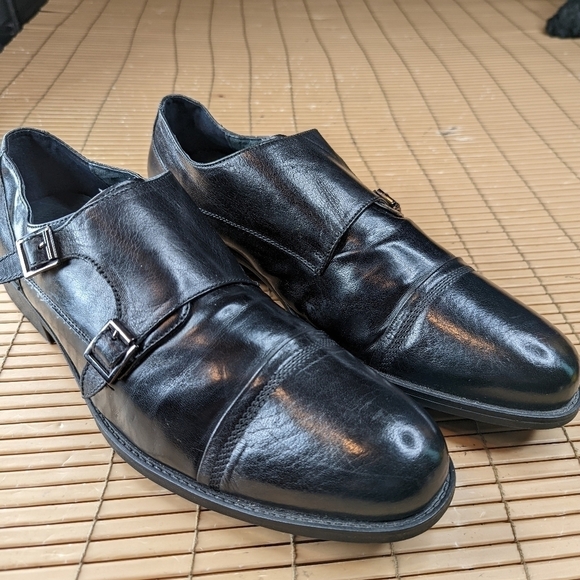 Steve Madden Mens Black Leather Double Monk Strap Cap toe Oxford Dress Shoes Si - Picture 2 of 10